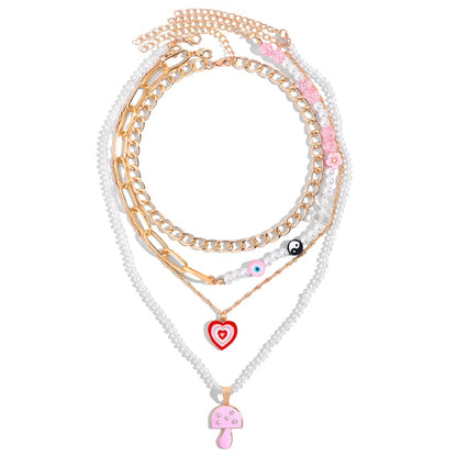 Multi-layer Pink Heart Crystal Necklaces